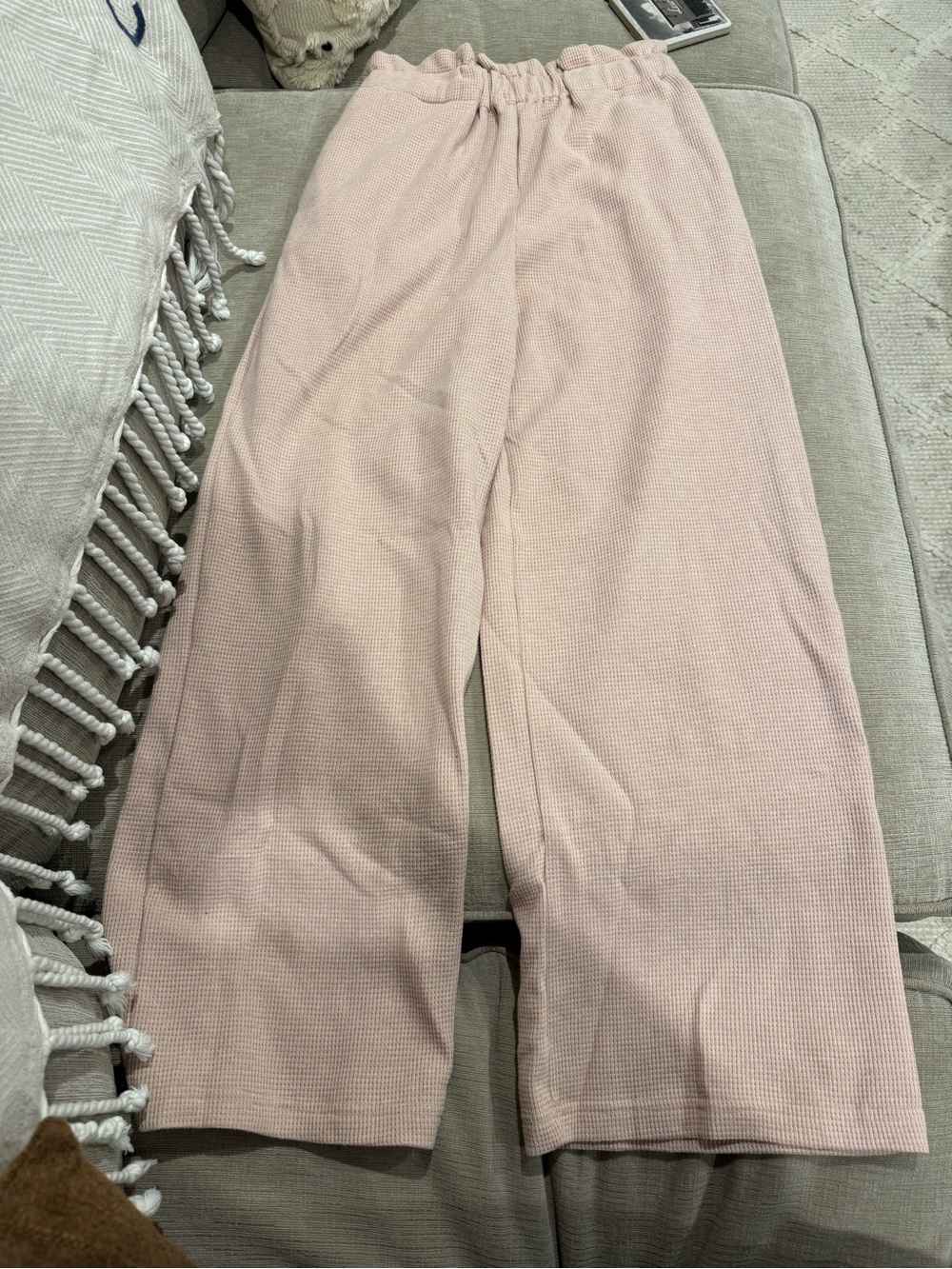 Womens Pink Knit Wide-Leg Bottoms